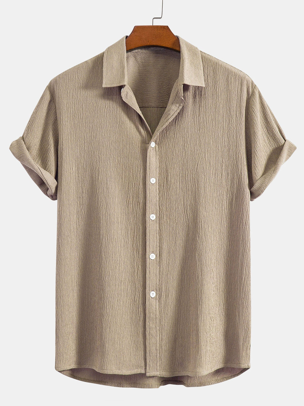 Wrinkled Textured Button Up Shirt & Shorts