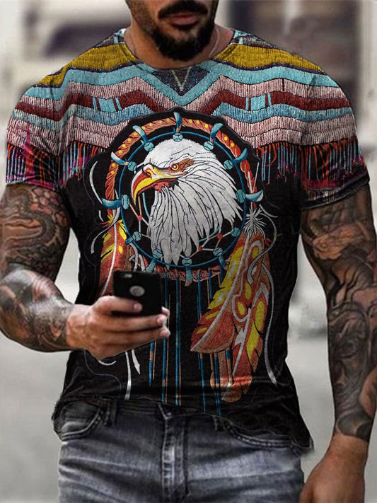 Men's Eagle Western Print Crew Neck Short Sleeve T-Shirt