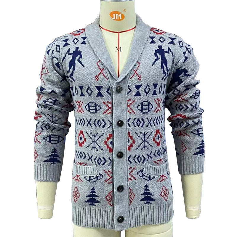 Men's Lapel Vintage Jacquard Knit Single Breasted Jacket 79918337M