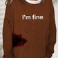 Women's Halloween Humor Funny Bloodstained I'm Fine Printed Long Sleeve T-Shirt