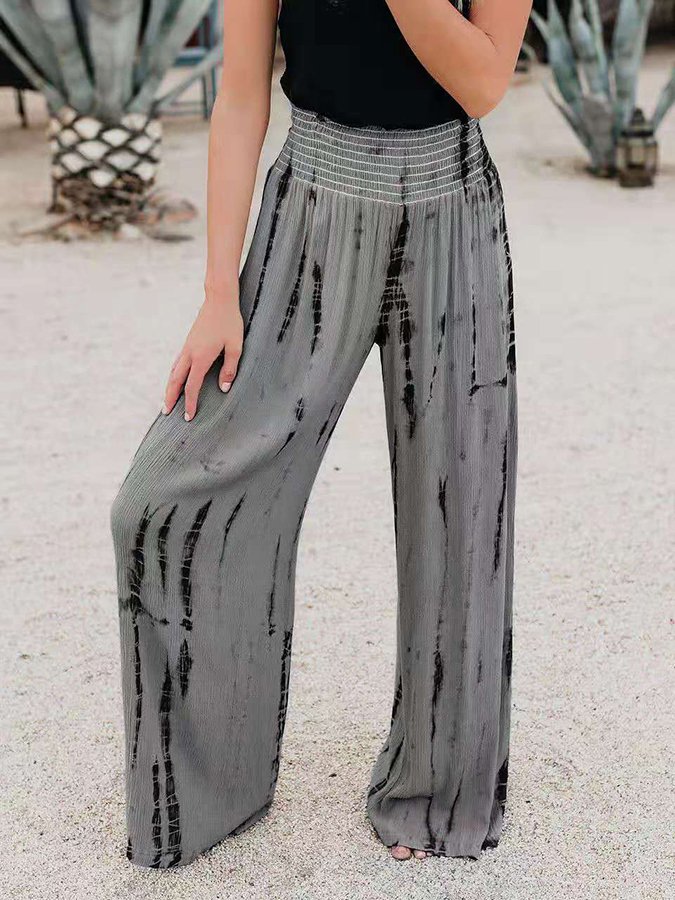 Vintage Tie Dye Print High Waist Wide Leg Casual Pants