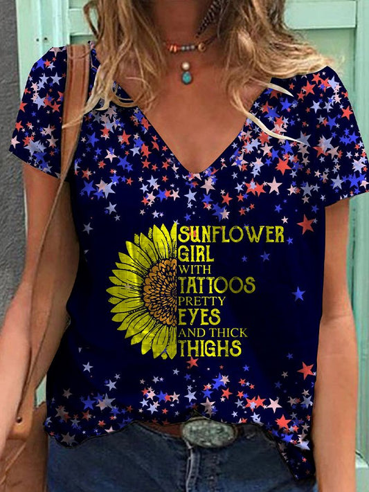 Women's Leisure "SUNFLOWER GIRL WITH TATTOOS PRETTY EYES AND THICK THIGHS" Print T-shirt