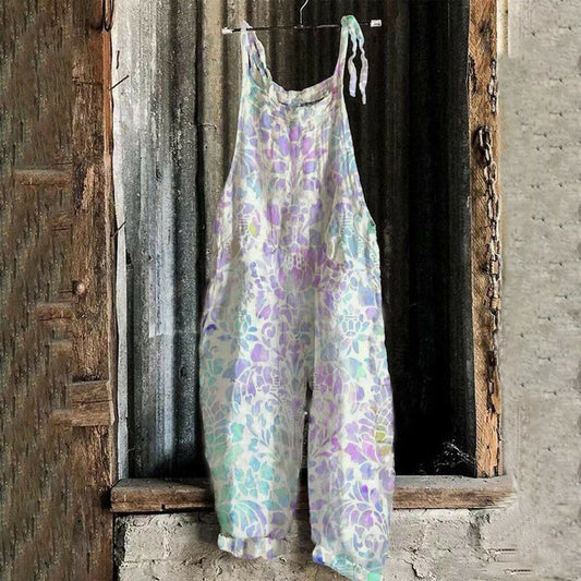 Linen print wide leg Jumpsuit