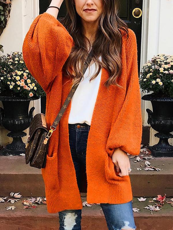 Women's Happy Fall Lantern Sleeves Loose Cardigan