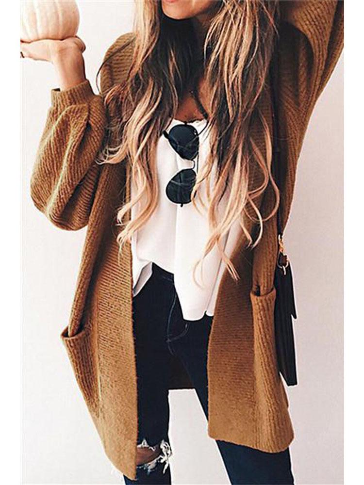 Women's Happy Fall Lantern Sleeves Loose Cardigan