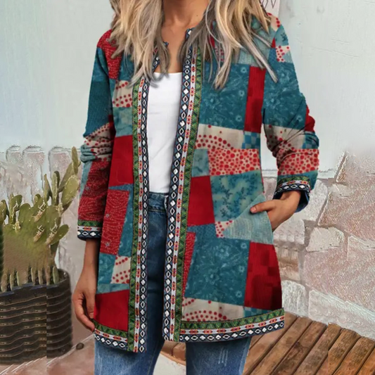 Attractive Print Collarless Outerwear