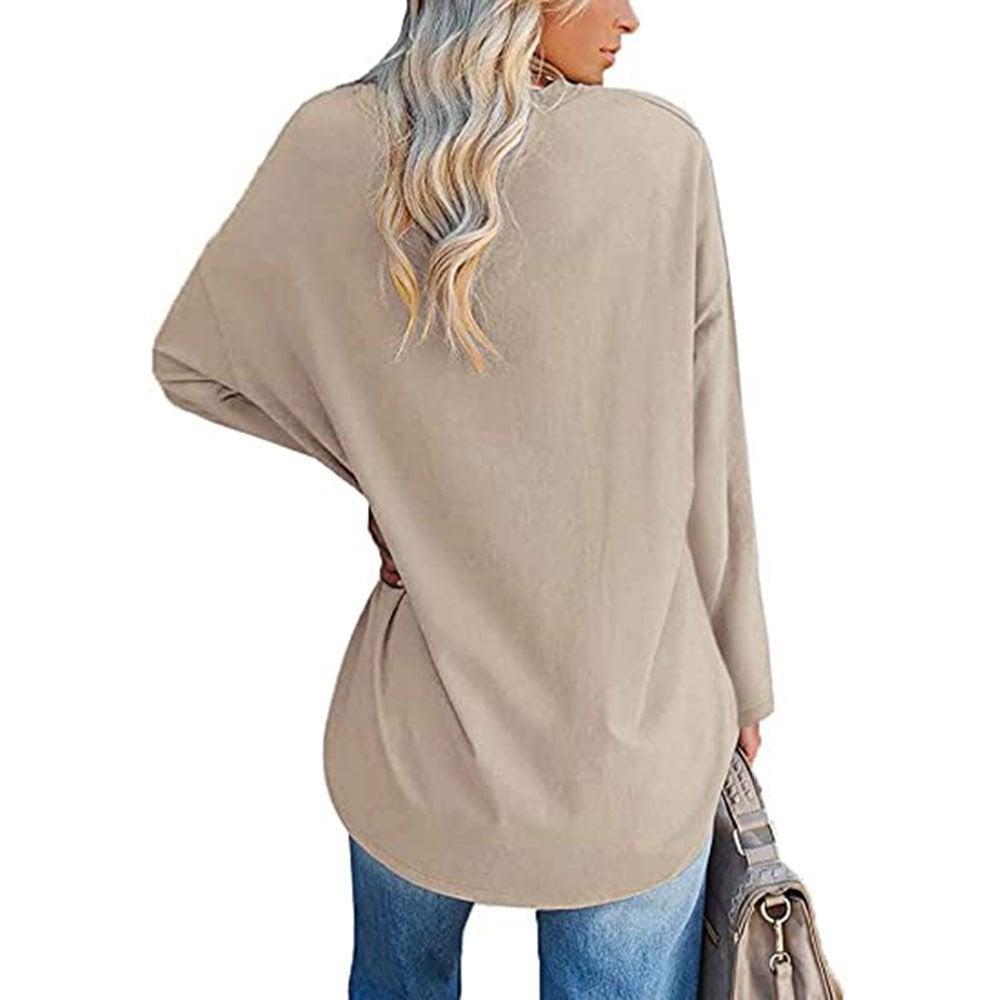 Loose long sleeve fashion V-neck knit top