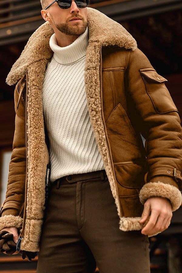 Mens Camel Bomber  Aviator Shearling Fur Pilot Hooded Brown Real Leather Winter Jacket Handmade Vintage Stylish Flying Leather Jacket