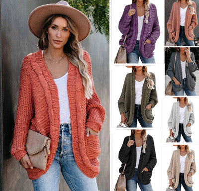 Lantern Sleeve Pumpkin Color Irregular Hem Cardigan