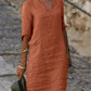 Casual Cotton And Linen Solid Color Dress