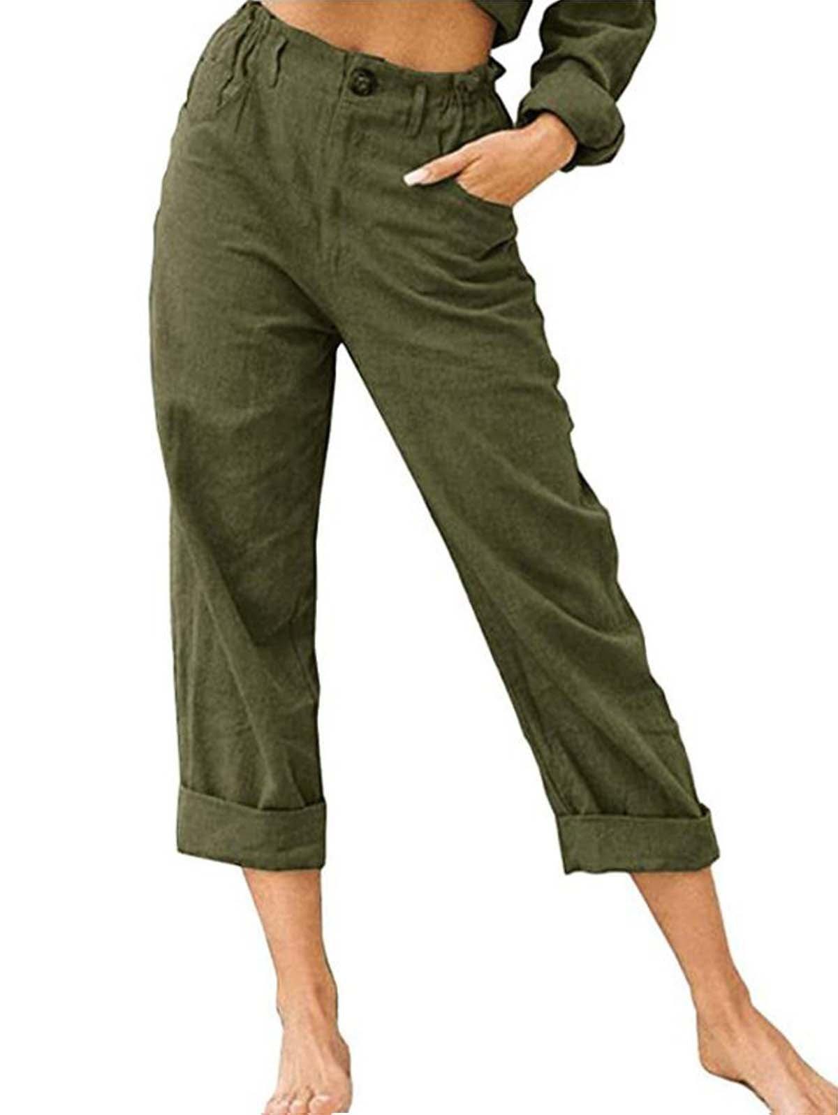 Plus Size Cotton Linen Solid Pocket Pants