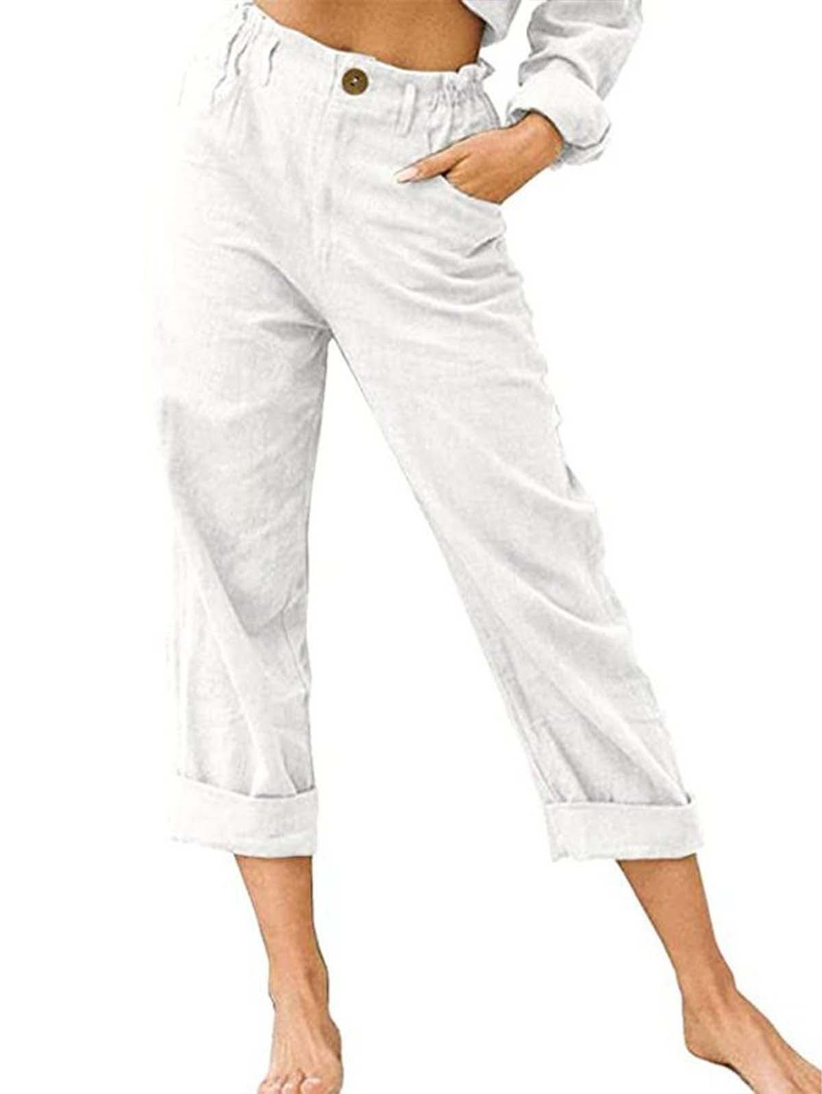 Plus Size Cotton Linen Solid Pocket Pants