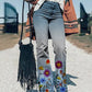 Casual Floral Wide Leg Jeans