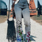 Casual Floral Wide Leg Jeans