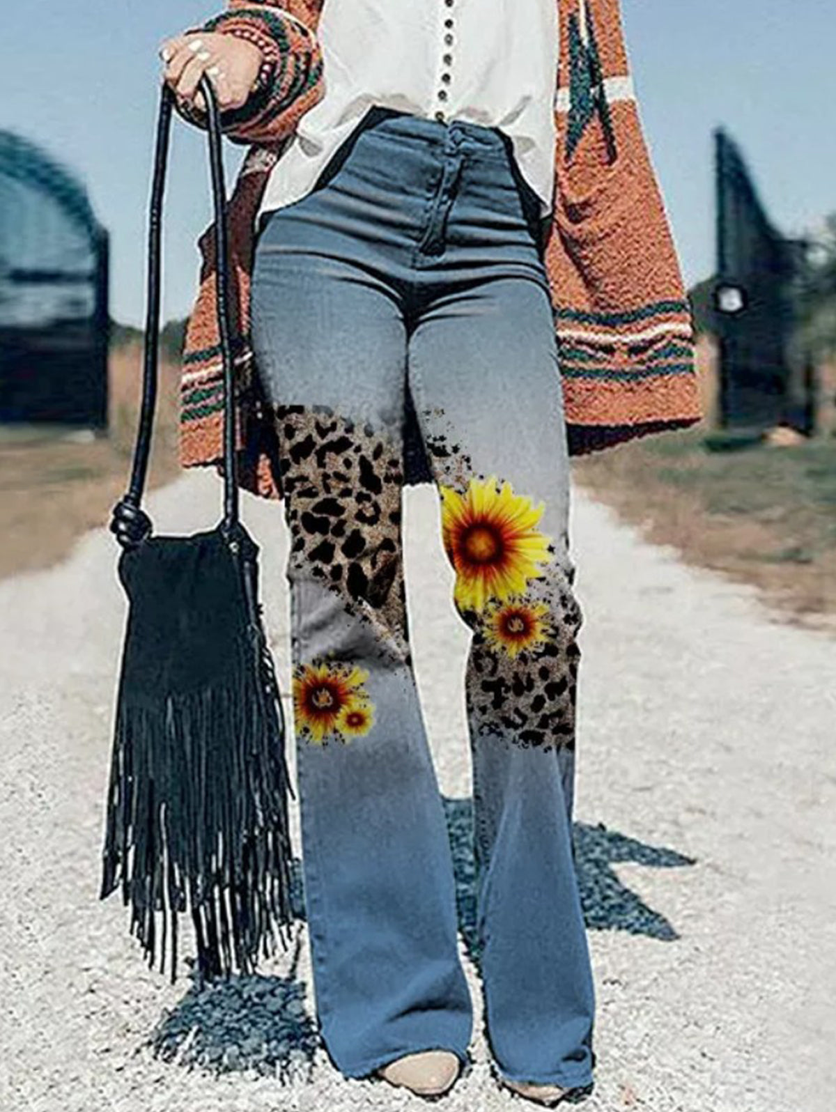 Casual Floral Wide Leg Jeans