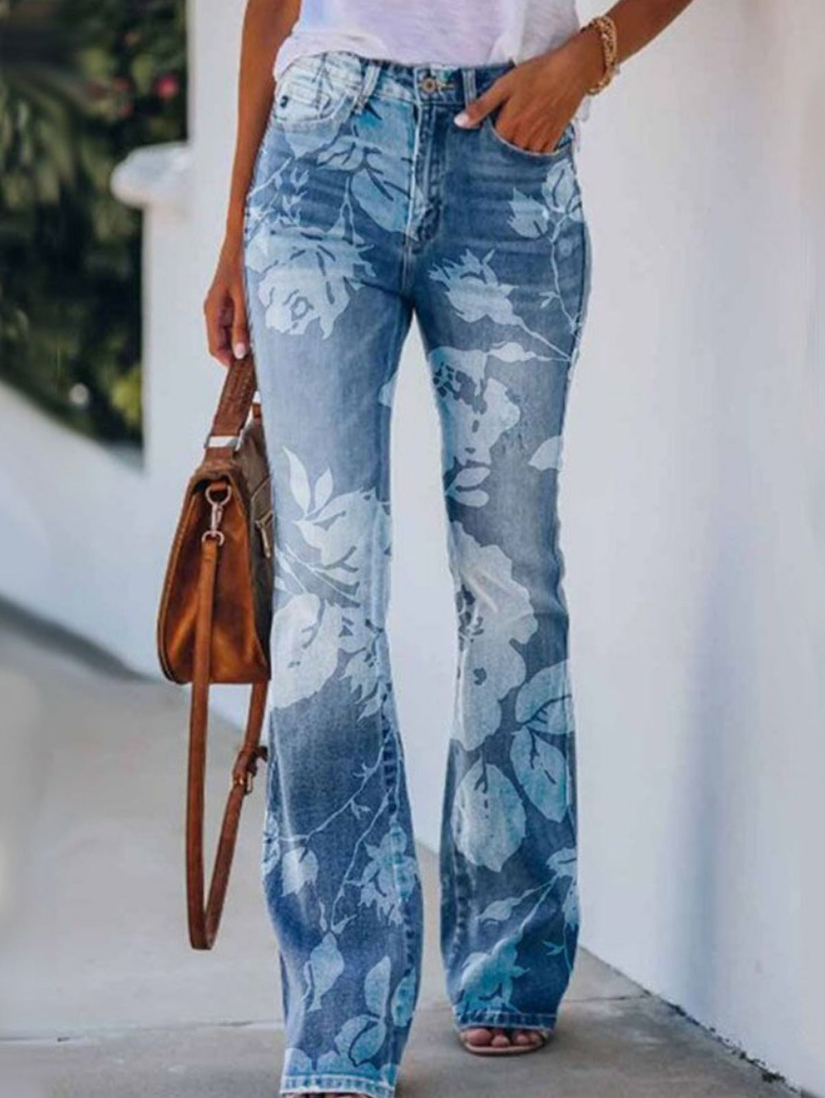 Retro Floral High Waisted Flare Leg  Jeans