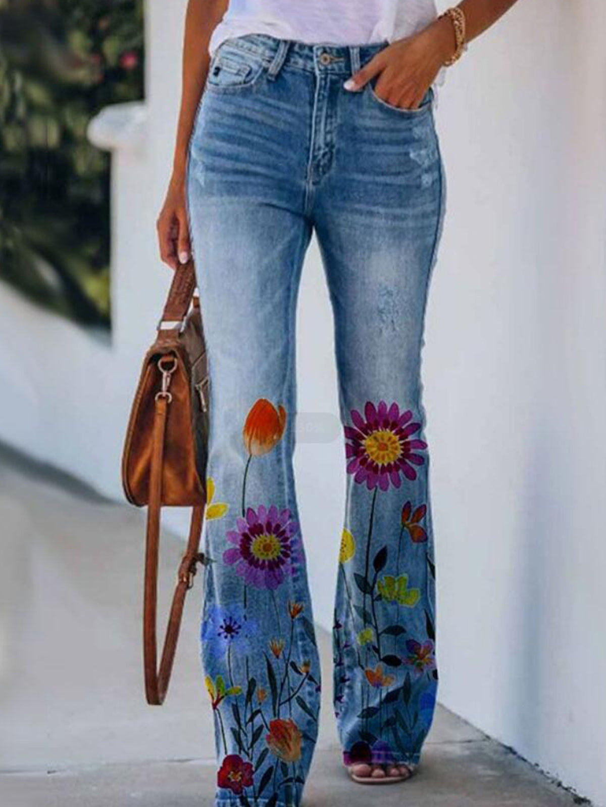 Retro Floral High Waisted Flare Leg  Jeans