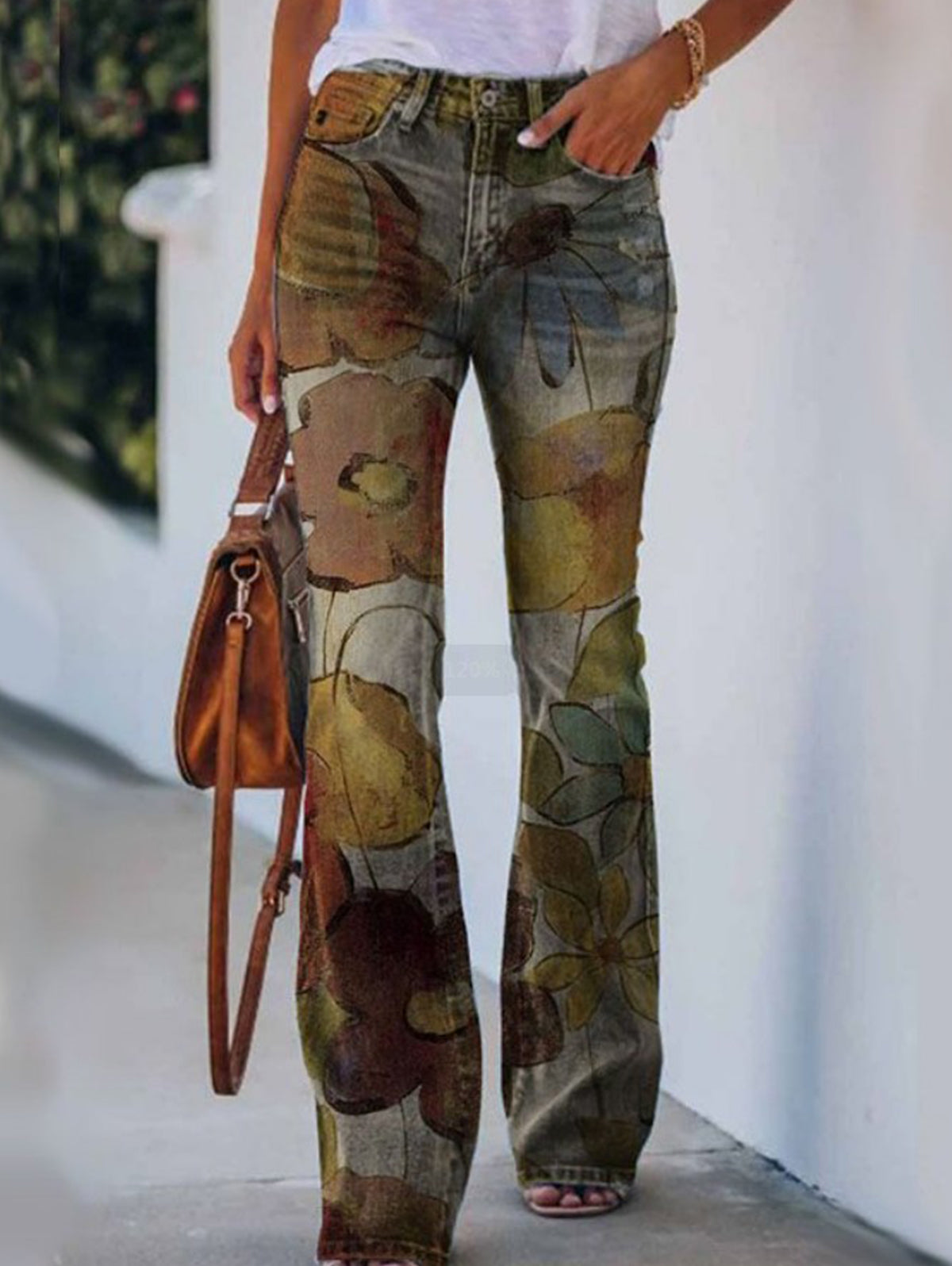 Retro Floral High Waisted Flare Leg  Jeans