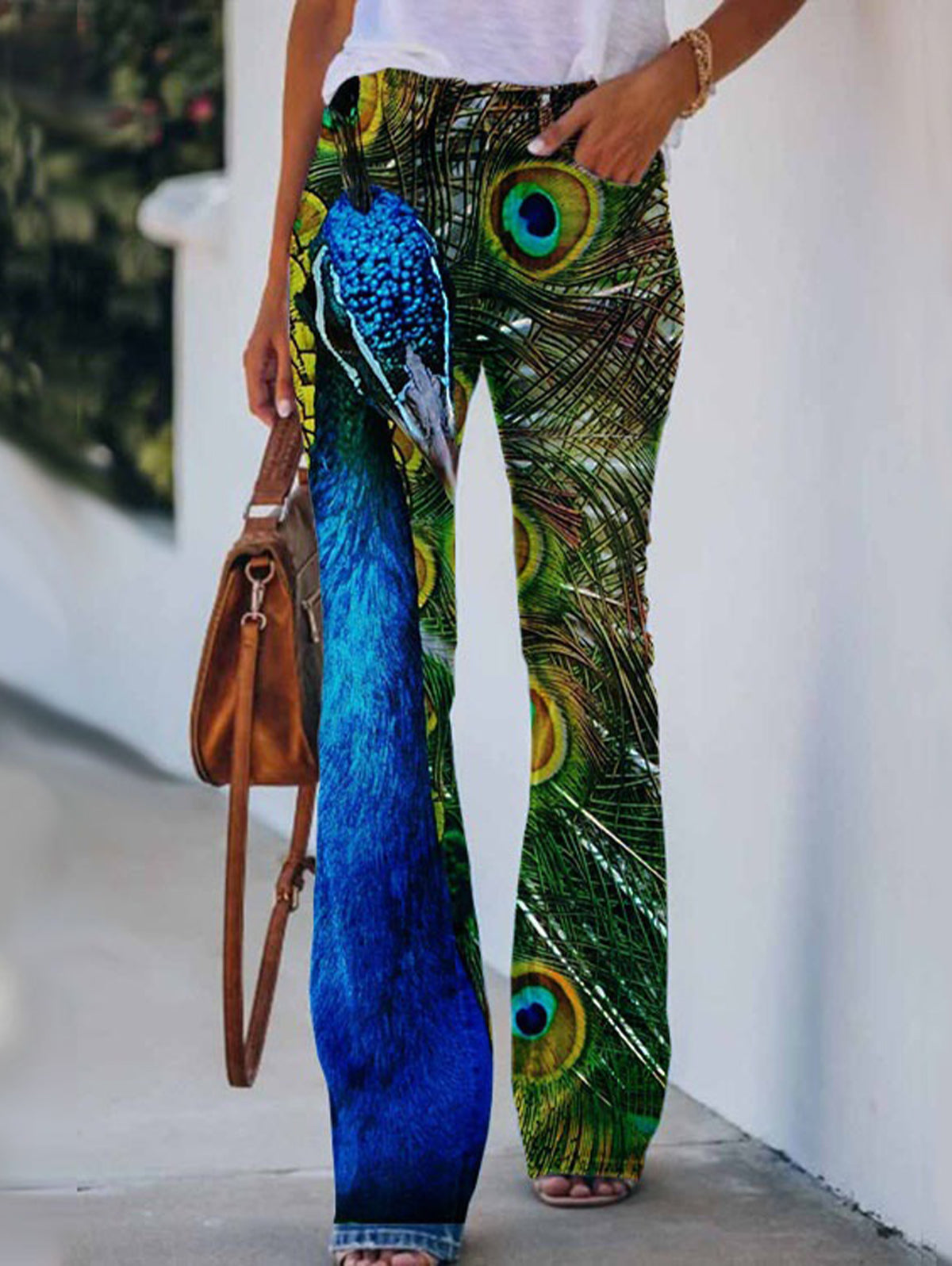 Peacock Feather Graphic Flare Leg Jeans