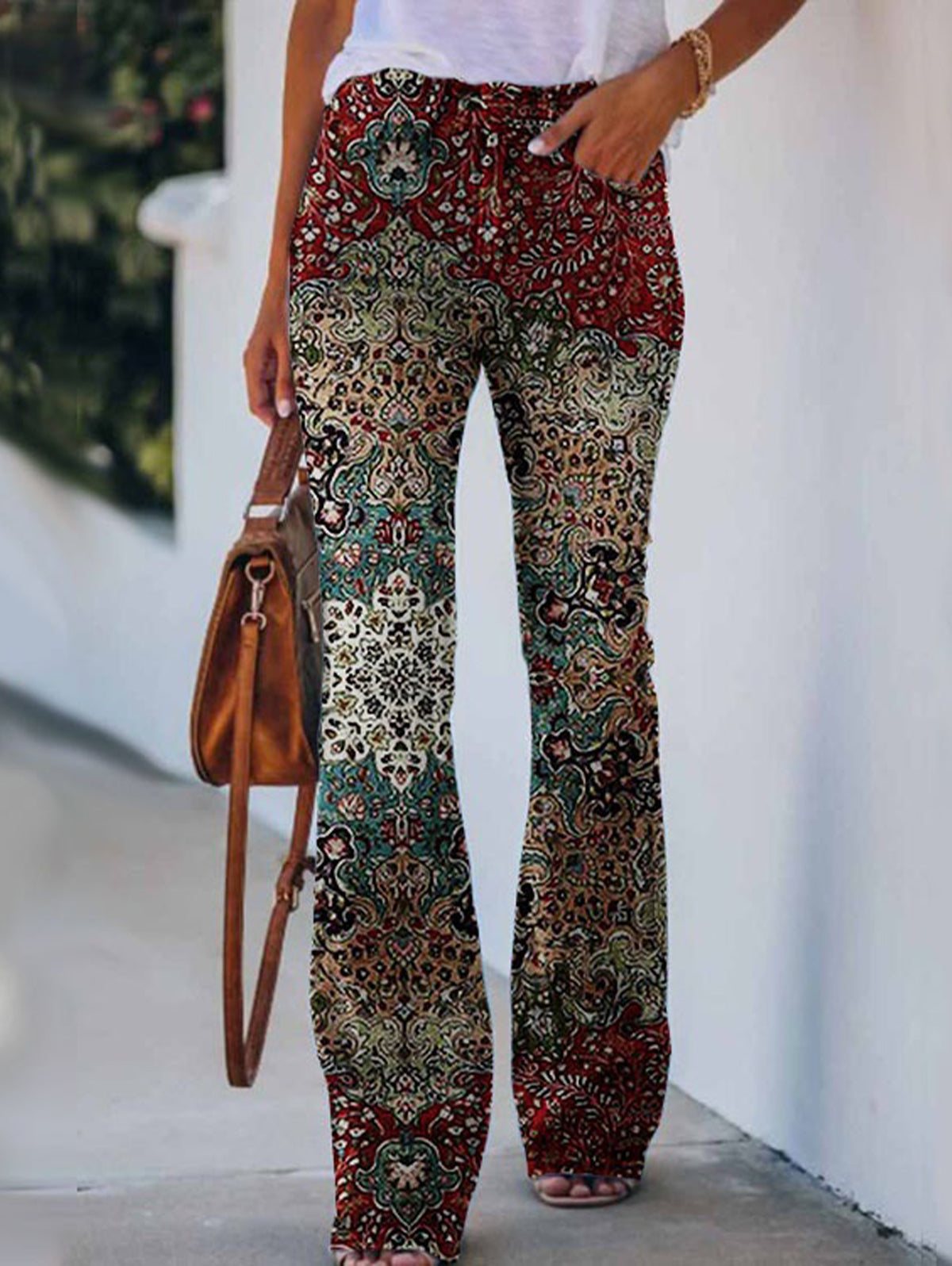 Peacock Feather Graphic Flare Leg Jeans