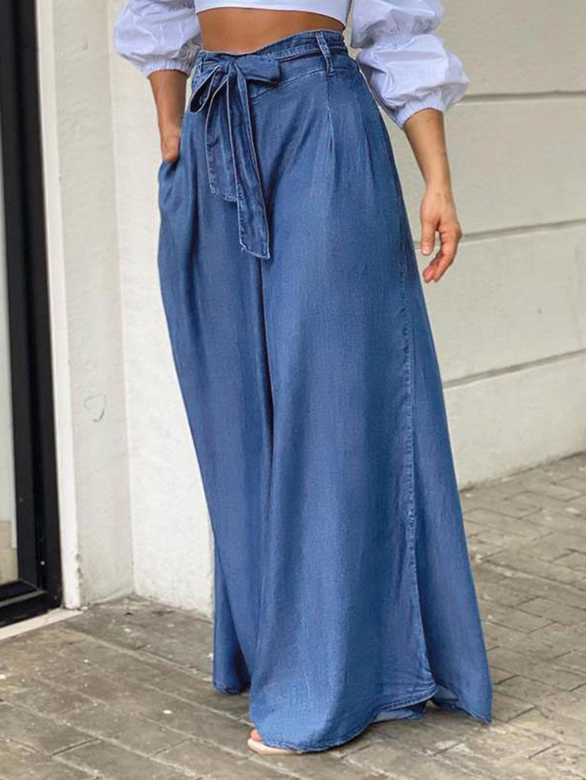 Elegant Tie High Waisted Wide-leg Pants