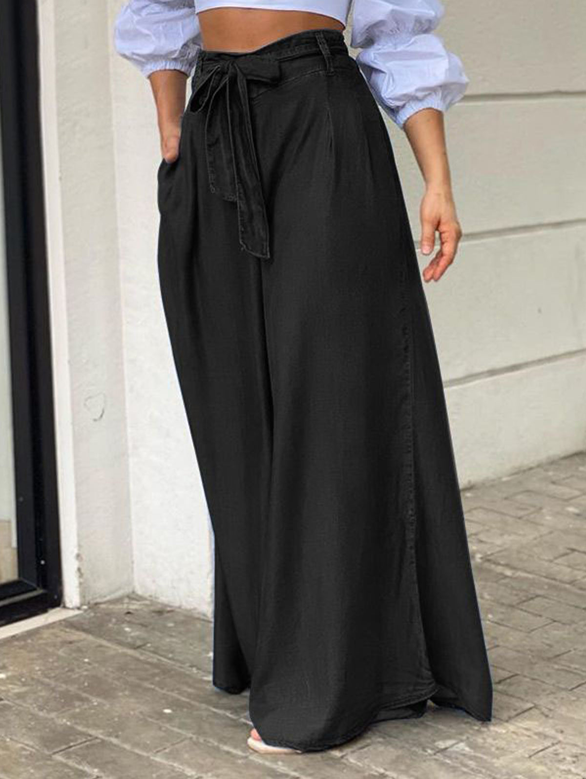 Elegant Tie High Waisted Wide-leg Pants