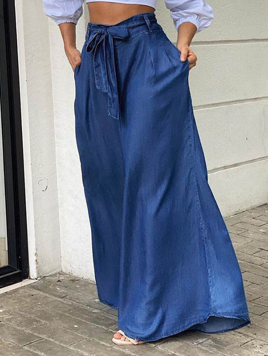 Elegant Tie High Waisted Wide-leg Pants