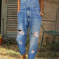 Ladies Casual Ripped Pocket Front Denim Overall