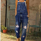 Ladies Casual Ripped Pocket Front Denim Overall