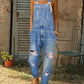 Ladies Casual Ripped Pocket Front Denim Overall