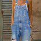 Ladies Casual Ripped Pocket Front Denim Overall