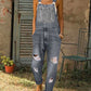 Ladies Casual Ripped Pocket Front Denim Overall