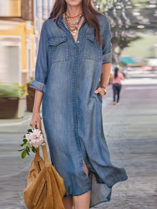 Women's Casual Lapel Button Up Denim Dress