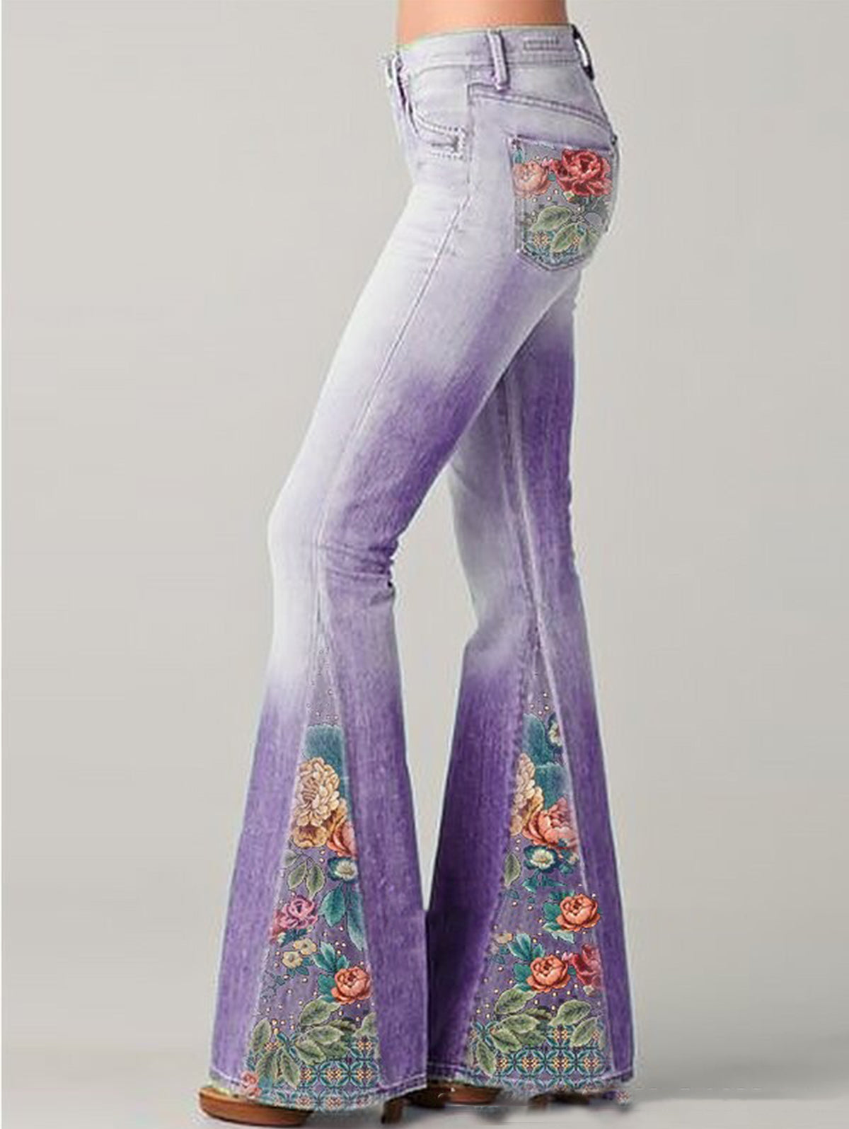 Fashion Ombre Floral Print Flared Pants