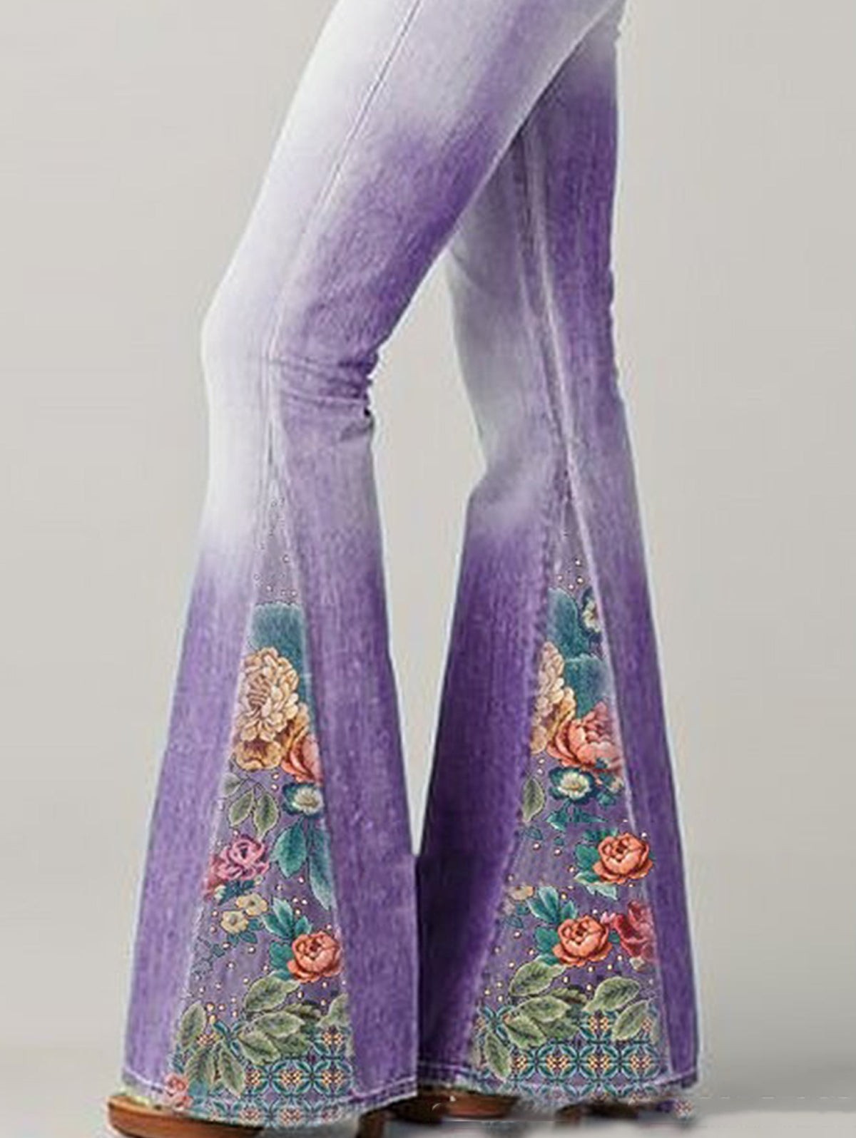 Fashion Ombre Floral Print Flared Pants