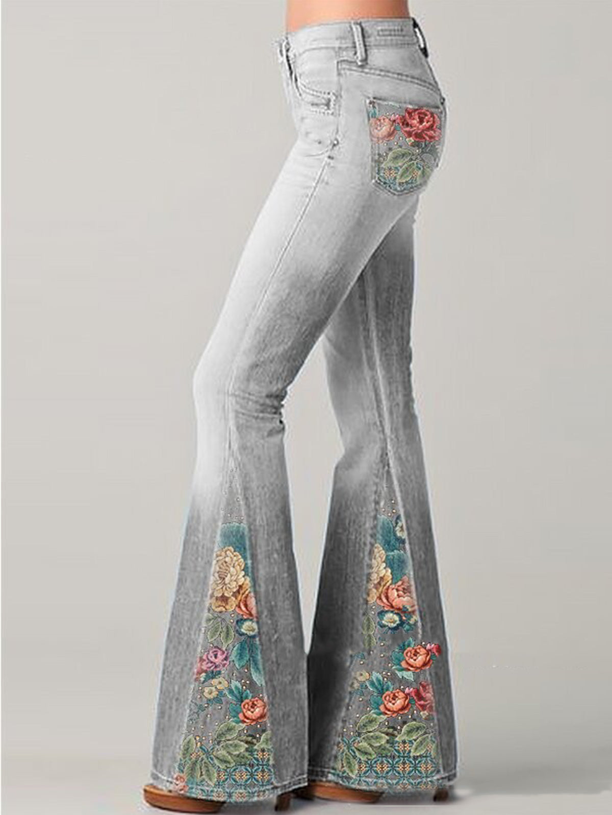 Fashion Ombre Floral Print Flared Pants