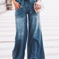 Vintage Lace-up Washed Denim Wide Leg Pants
