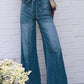 Vintage Lace-up Washed Denim Wide Leg Pants