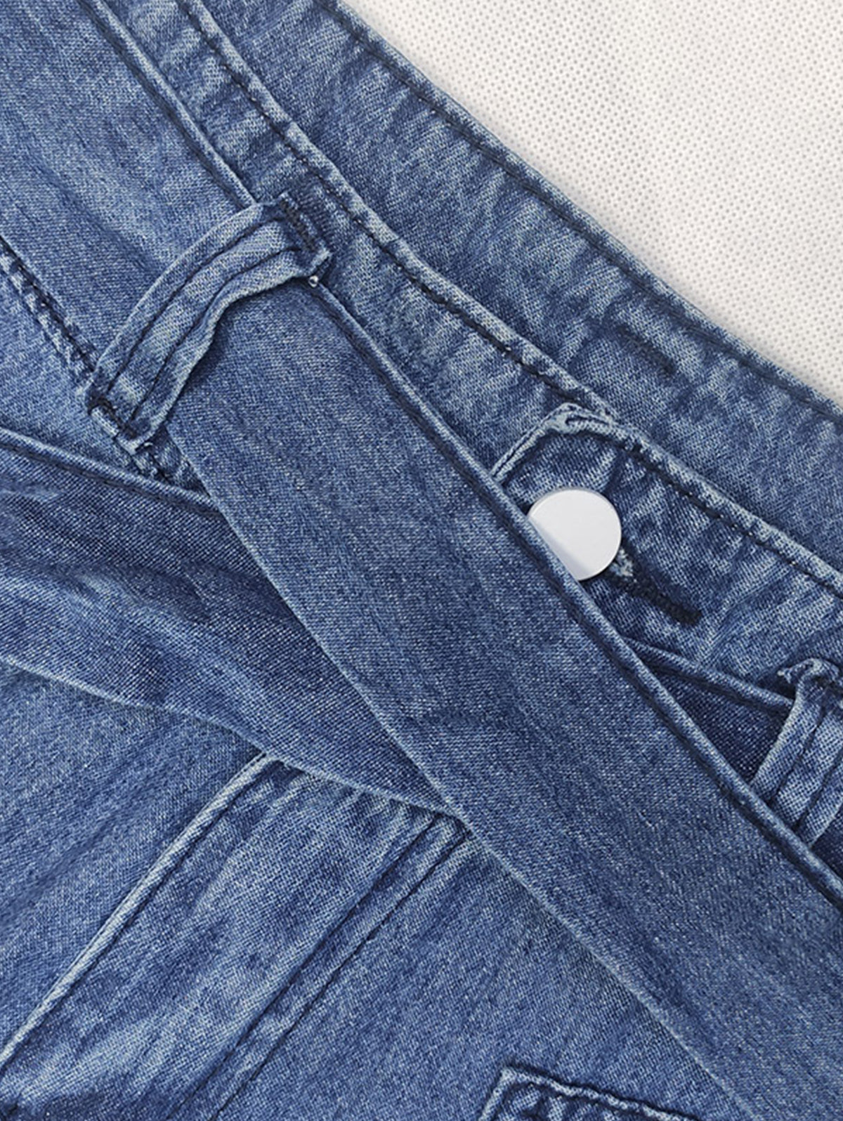 Vintage Lace-up Washed Denim Wide Leg Pants