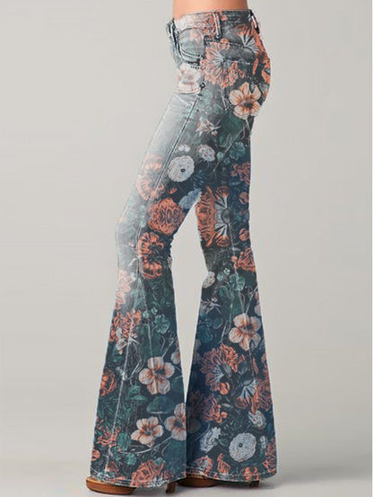 Hot Sale Women's Stylish Floral Print Flared Pants