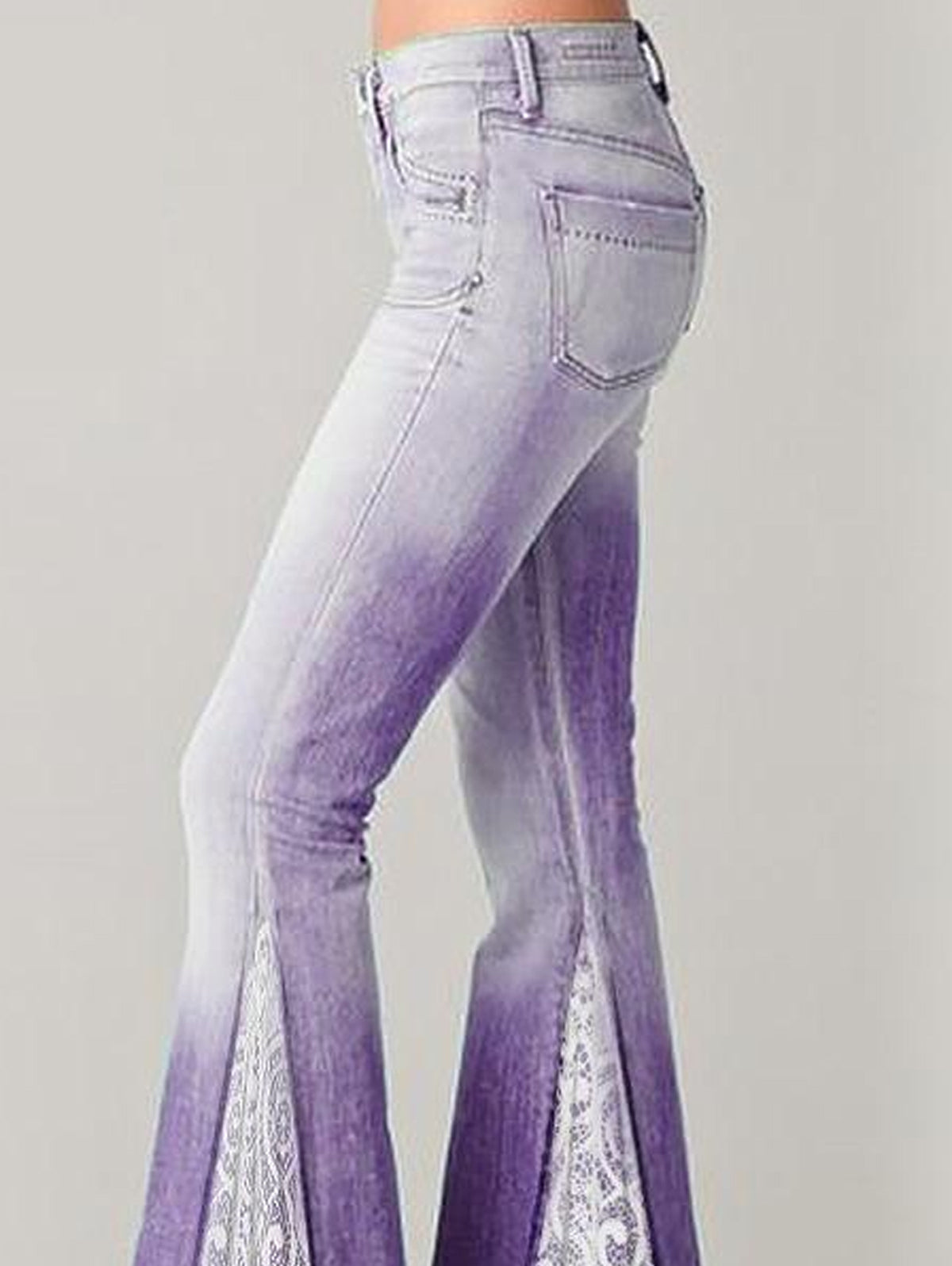Elegant Purple Ombre Print Gradient Lace Panels With Ruffles Flare leg