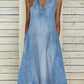 Casual Deep V Neck Sleeveless Denim Dress With Pocket