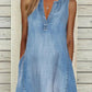 Casual Deep V Neck Sleeveless Denim Dress With Pocket