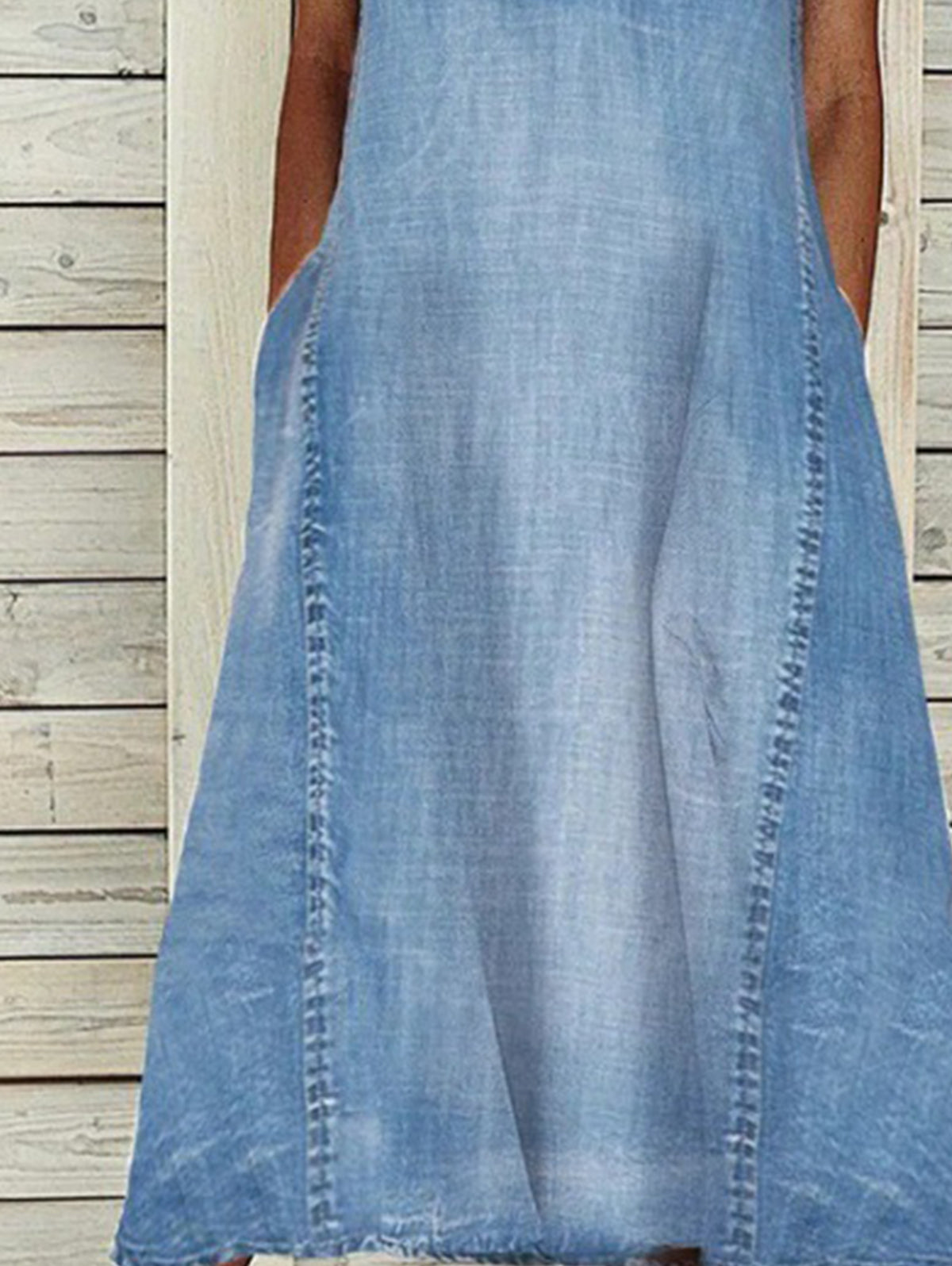 Casual Deep V Neck Sleeveless Denim Dress With Pocket