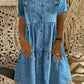 Casual Lapel Collar Short Sleeve Denim Midi Dress