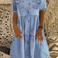 Casual Lapel Collar Short Sleeve Denim Midi Dress