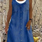 Casual Fake Two Pieces Sleeveless Denim Midi Dress