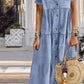 Casual Navy Lapel Collar Short Sleeve Denim Maxi Dress