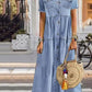 Casual Navy Lapel Collar Short Sleeve Denim Maxi Dress
