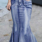 Casual Plain Spliced Mermaid Hem Denim Skirt